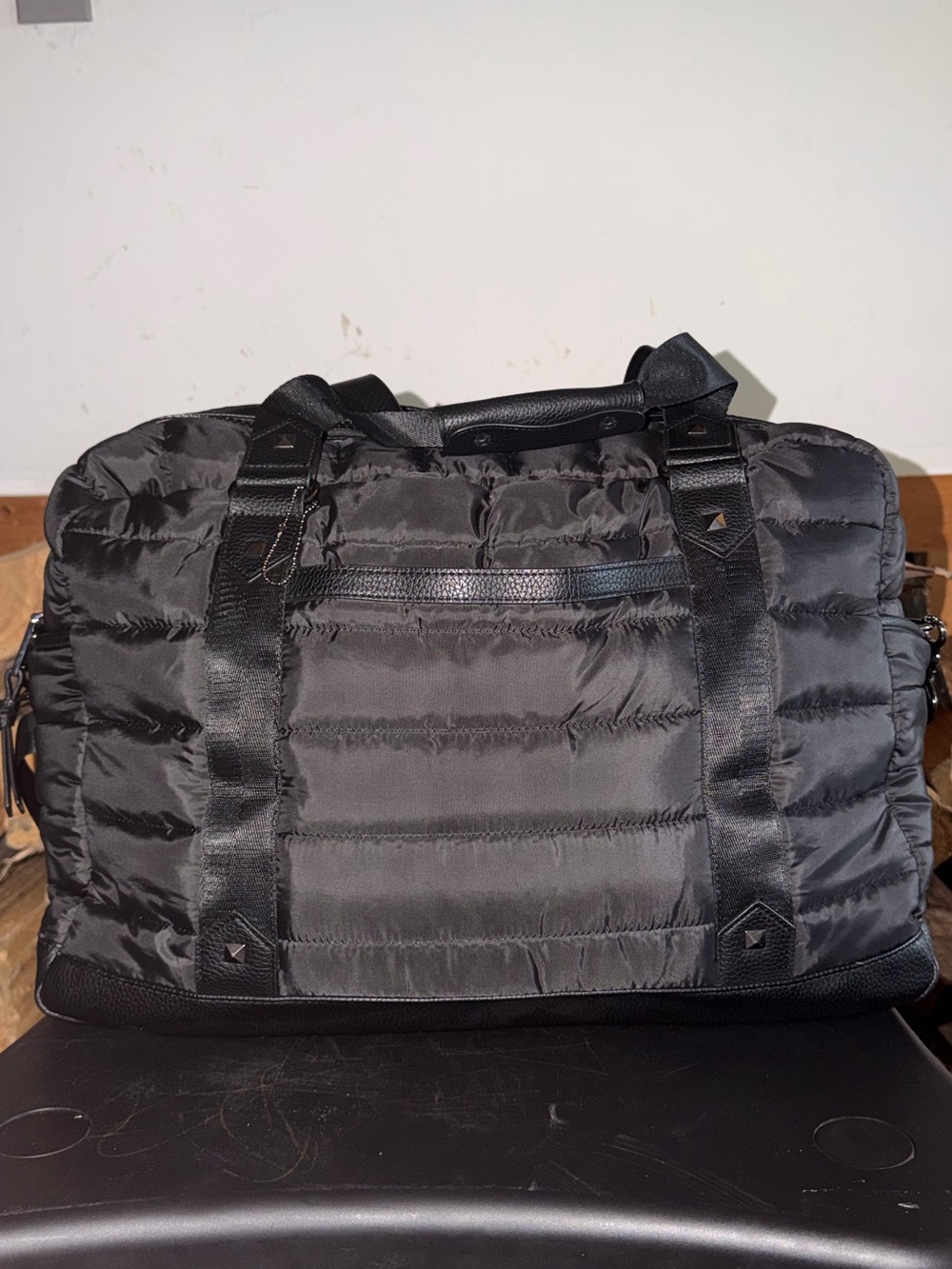 Black Quilted Duffel Bag - Travel Weekend Carryall